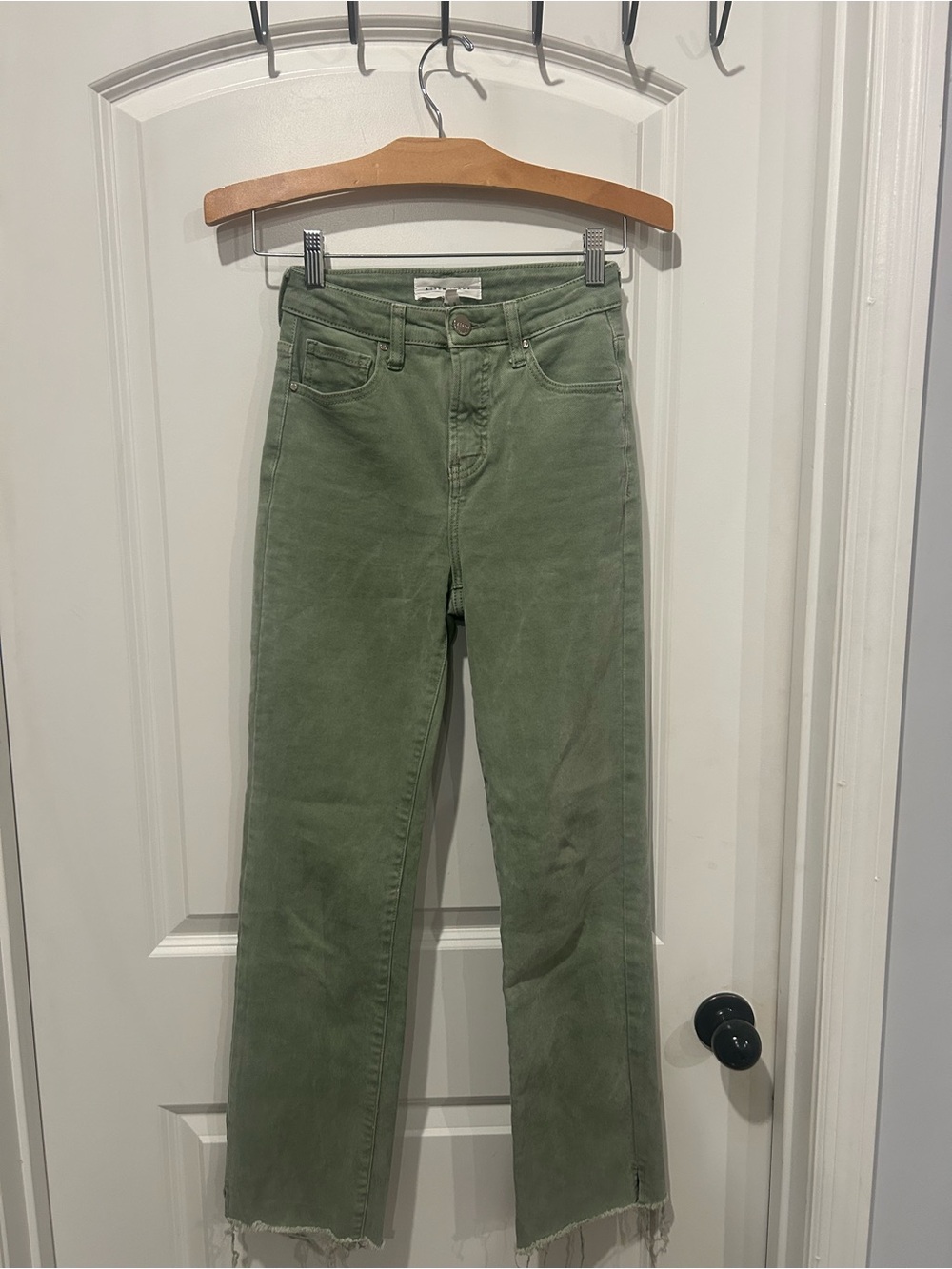 High-Rise Straight Leg Jeans in Sage Green